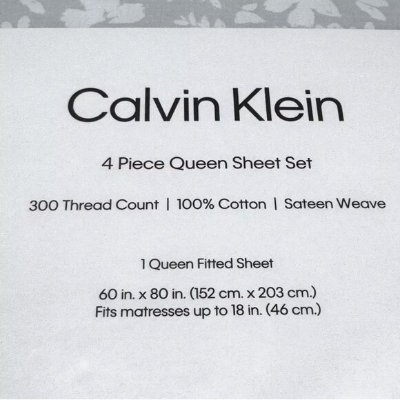 4pc Calvin Klein Expressive Floral Queen Sheet Set Dusty Blue Gray Sateen 300tc - Picture 5 of 7